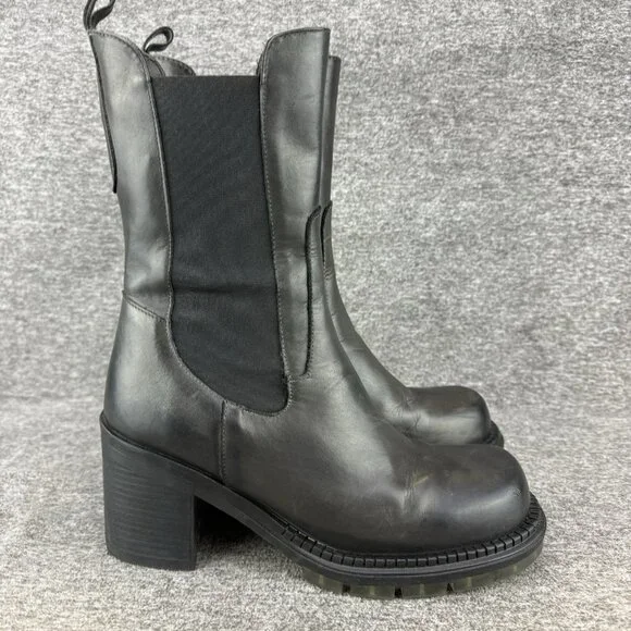 ✅Emanuele Crasto Boots Women's 39/8.5 Chunky Heel Mid Calf Grey Pull On Leather - Picture 7 of 11